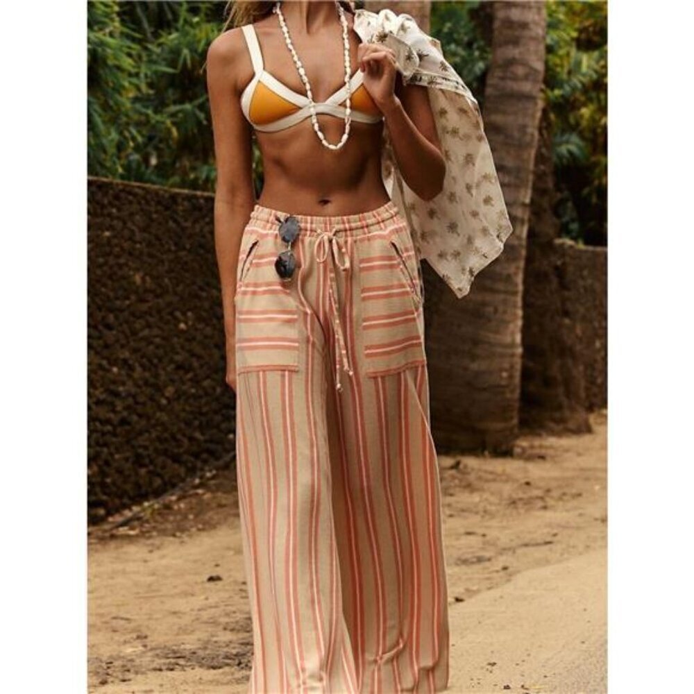 Striped Wide-Leg Drawstring Pants - Picture 7 of 13